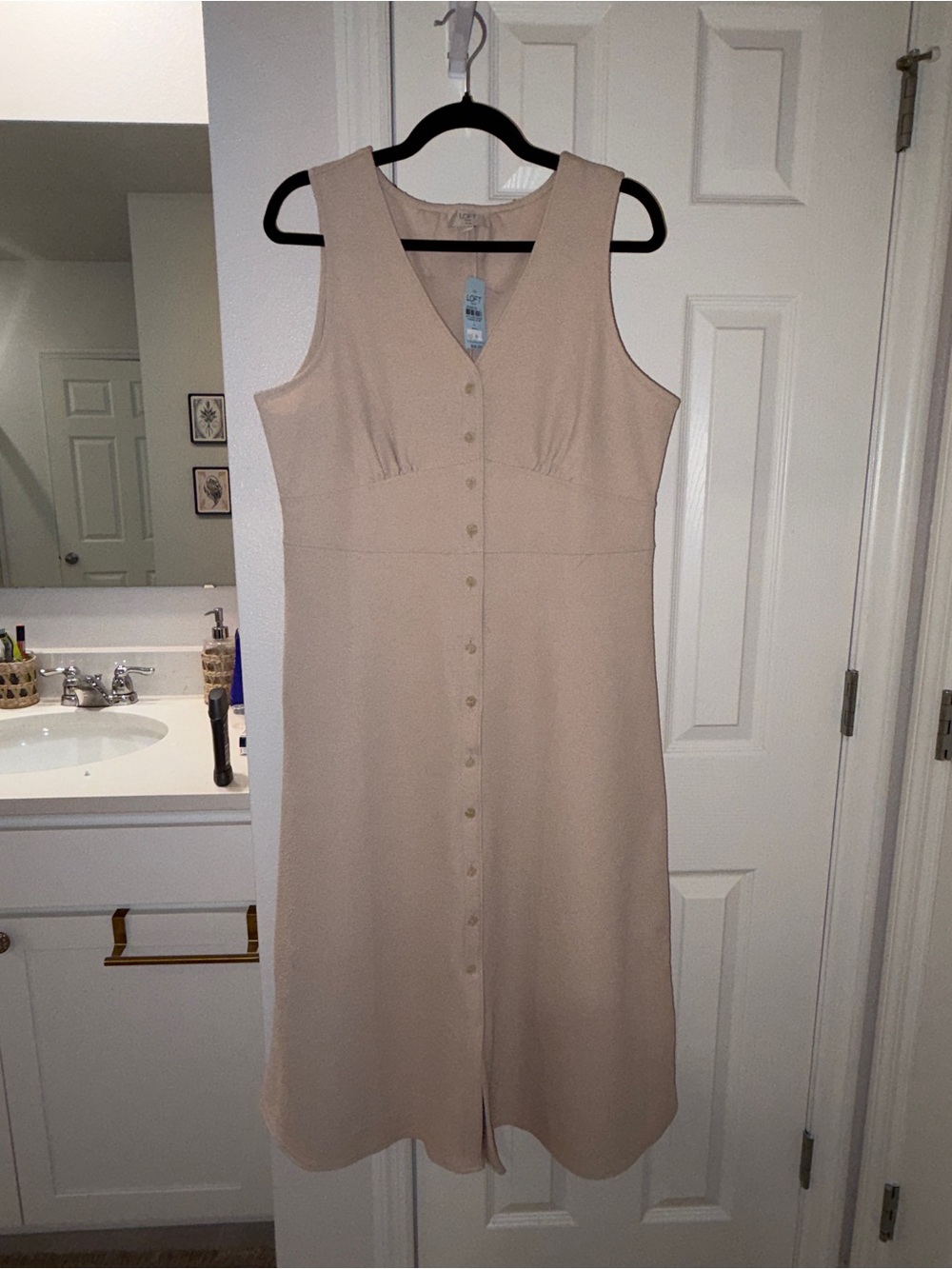 Loft Button Sleeveless Midi Dress - Petite Large
